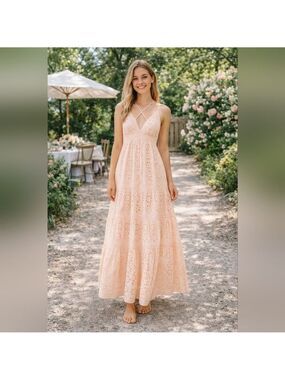 A Collective Story Peach Eyelet Maxi Dress XS | 100% Cotton | New With Tags